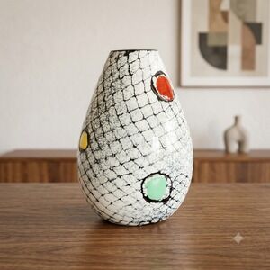 Bitossi Italian Art Pottery Crackle Glaze Vase Polka Dot Mid Century